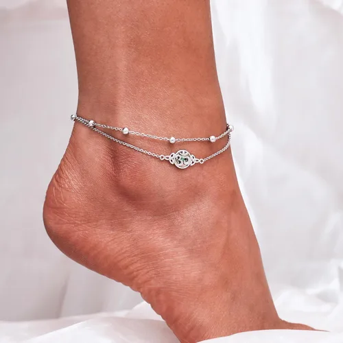 Vista 27 de CHIC & ARTSY Tobilleras delicadas de plata de ley S925 para verano, pulsera de tobillo ajustable multicapa para playa, joyería de pie para mujer