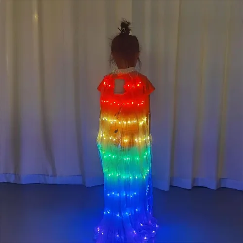 Vista 2 de Kaskamo Disfraz de alas de mariposa LED para niñas, encantador disfraz de danza del vientre, perfecto para juegos mágicos y actuaciones para fiesta