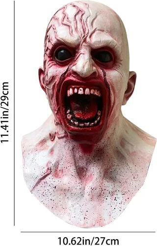 Vista 7 de Bagmrteho Máscara de Halloween para hombre cicatriz, máscara de zombi aterrador, disfraz de cosplay, accesorios de fiesta para adultos