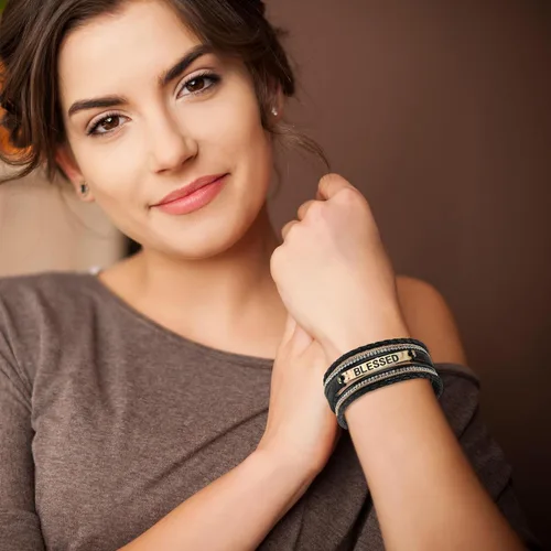 Vista 5 de Long tiantian Pulseras de cuero para mujer, pulseras de moda para mujer, pulsera apilable de cruz para mujer, pulseras de múltiples capas