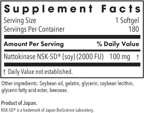 Vista 2 de Allergy Research Group - Suplemento Nattoquinasa NSK-SD 2000 FU, 100mg - Salud Cardiovascular/Circulatoria - 60 cápsulas blandas Nattokinase