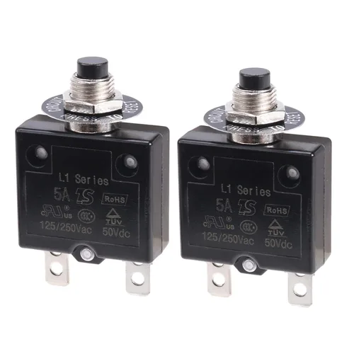 Vista 10 de 2 piezas de disyuntor térmico de 3 A, disyuntor de protector térmico de sobrecarga con botón de reinicio manual 32V DC 125/250V AC 3A con cables