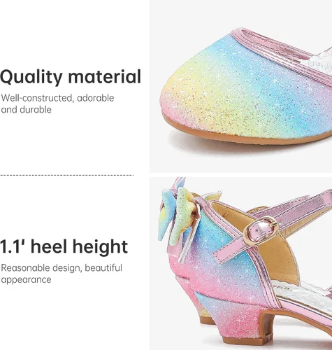 Vista 5 de Sandalias para niñas, tacones cerrados, para boda, fiesta, princesa, lazo con lentejuelas para niños pequeños y grandes
