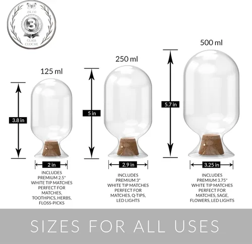 Vista 2 de Soporte de cristal con huelguista, incluye fósforos de lujo en tarro Cloche, regalo decorativo de Navidad para el hogar o la chimenea, blanco