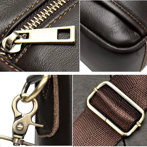 Vista 8 de Hebetag Bolso bandolera de cuero pequeño para hombre, para viajes al aire libre, negocios