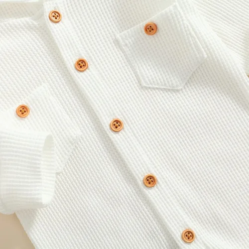 Vista 5 de Ynibbim Mameluco de invierno para recién nacido, para bebé, niño, niña, unisex, con capucha, ropa de gofre, de algodón, con botones