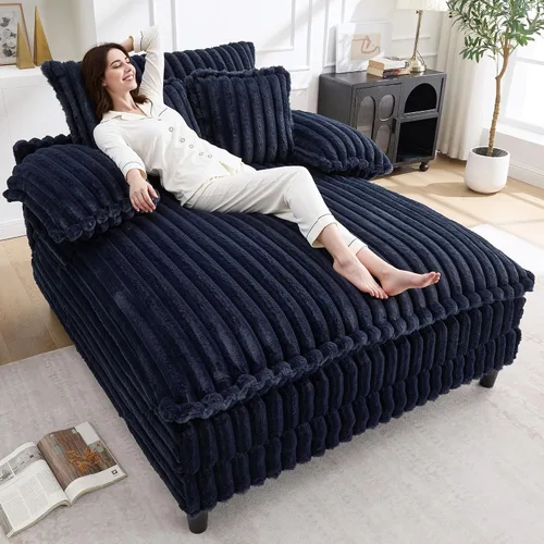 Vista 14 de WESTSETLUX Tumbona extragrande de 54.8 pulgadas de ancho para interiores con respaldo ajustable de 5 posiciones, sofá cama de pana con 3 almohadas