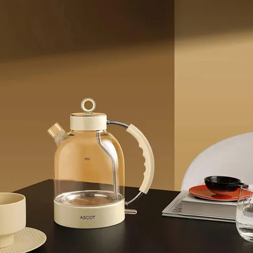 Vista 8 de ASCOT Hervidor eléctrico, hervidor de té eléctrico de vidrio para hombres/mujeres/familia, 1.5 L, 1500 W, calentador de té de vidrio