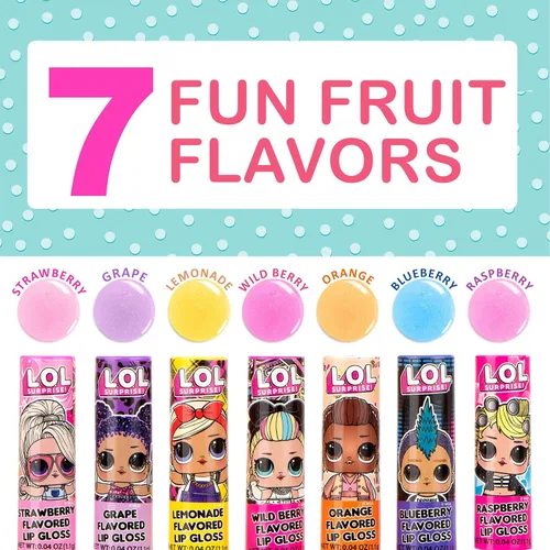 Vista 4 de L.O.L Surprise - Paquete de 7 brillos de labios para niñas, brillo labial Lol Maquillaje no tóxico para niños con L.O.L. Personajes