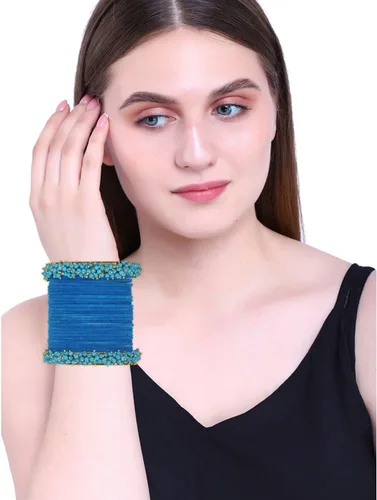 Vista 3 de Efulgenz Indian Bangle Set Faux Pearls Beads Plain Velvet Bracelet Bangle Jewelry for Women