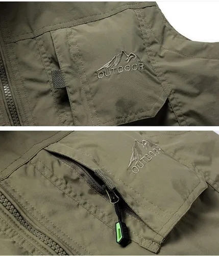 Vista 4 de Flygo Chaleco de pesca ligero para hombre con múltiples bolsillos para viajes al aire libre