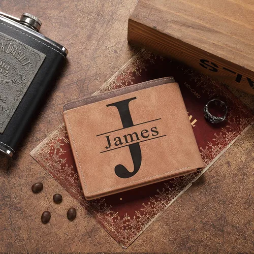 Vista 5 de Cartera personalizada con foto e iniciales de nombre para hombres, regalos personalizados para marido, novio, papá, hijo, familia, padrinos, amigo