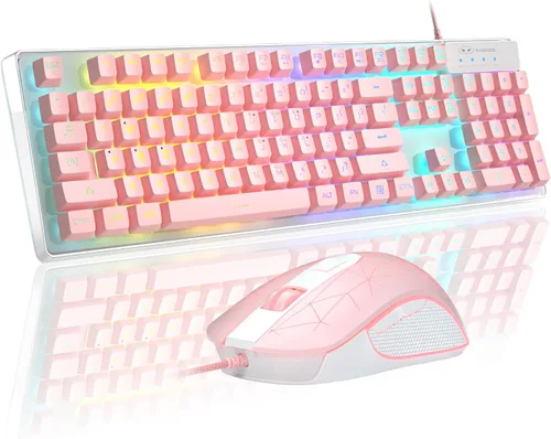 Vista 12 de Combo de teclado y mouse para juegos, teclado con retroiluminación LED RGB K1 con cable con 104 teclas para computadora, PC, teclado