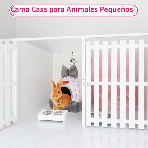 Vista 7 de Cama de conejo, accesorio de jaula para conejo, conejillo de indias, cama de conejo acogedora y cálida con bonito diseño de lazo Gris