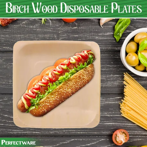 Vista 4 de Perfectware Earth Friendly - Platos desechables de madera de abedul de 5 pulgadas, totalmente naturales, de alta calidad, 100% compostables