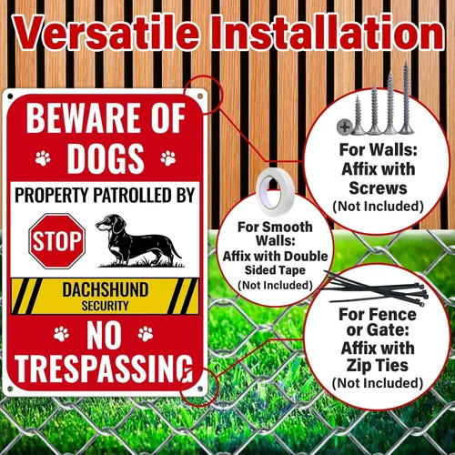 Vista 3 de 2 Pack de señales de cuidado con el perro para valla, señal de no traspaso propiedad privada, decoración de perro salchicha para puerta delantera