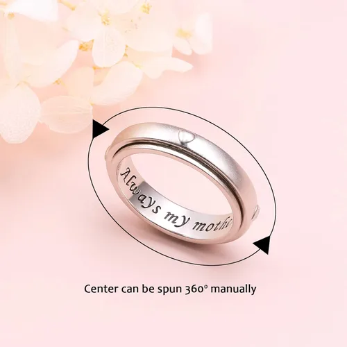 Vista 2 de Anillo giratorio de plata de ley 925 para la ansiedad, para mujeres, aliviar el estrés, el aburrimiento, TDAH, autismo, anillos para mujeres