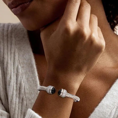 Vista 2 de Ross-Simons Italian Onyx and 1.30 ct. t.w. CZ Twisted Cuff Bracelet in Sterling Silver
