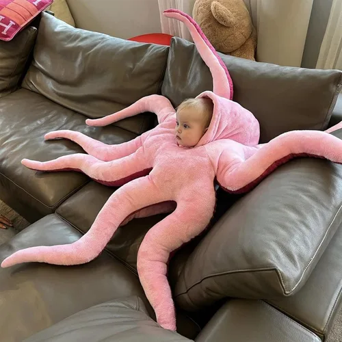 Vista 8 de XKCL Disfraz de pulpo para bebé, pulpo gigante de peluche, lindo pulpo, disfraz de bebé, divertido disfraz familiar para niño y niña, cumpleaños