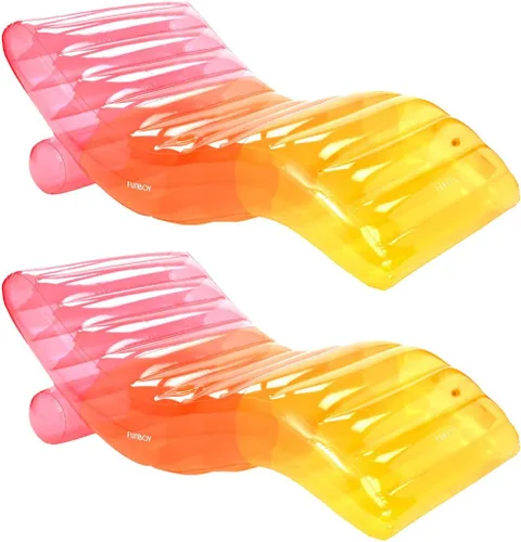 Vista 10 de FUNBOY Tumbona Chaise Inflable Gigante de Lujo Transparente Arcoíris, Silla Flotador de Piscina para Adultos, Perfecto para una Fiesta de Verano