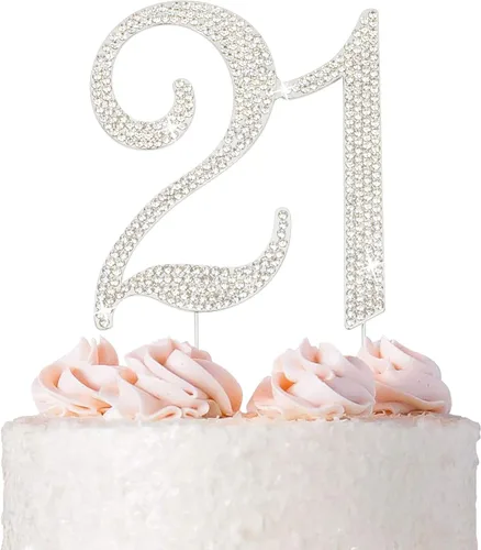 Vista 10 de 15 decoraciones para tartas – diamantes de imitación plateados – 15 cumpleaños o aniversario Premium Silver Metal - Sparkly Rhinestone Cake