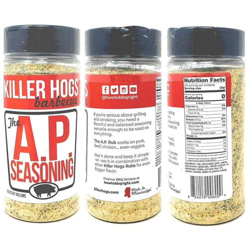Vista 4 de Killer Hogs Paquete variado de barbacoa – barbacoa caliente, bistec, condimento A.P. y original BBQ Rub – Paquete de 4 botellas – 48 oz en total