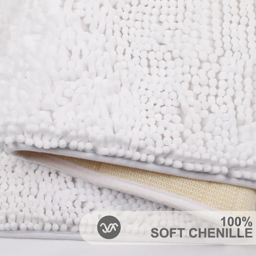 Vista 2 de Sheepping Alfombra de baño de 59 x 20 pulgadas, felpilla antideslizante larga blanca con respaldo de goma, esponjosa, ultra absorbente y lavable a