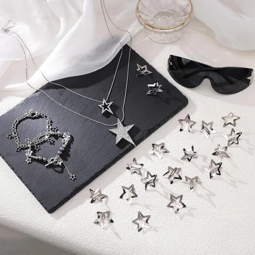 Vista 5 de 35 Pcs Y2K Accessories Set for Women, Silver Y2k Jewelry Set with Layered Necklace Retro Sunglasses Star Hair Clip Earing and Bracelet, Vintage 90s