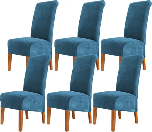 Vista 21 de Fundas elásticas para sillas de comedor, fundas protectoras de asiento extraíbles de terciopelo suave para sillas Parson (2, beige)