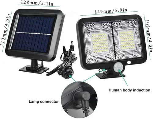 Vista 6 de Lámpara dual de 98 LED, luces solares de inundación con 98 LED, detector de movimiento, cable de 16.5 pies, luces LED impermeables IP65 para puerta