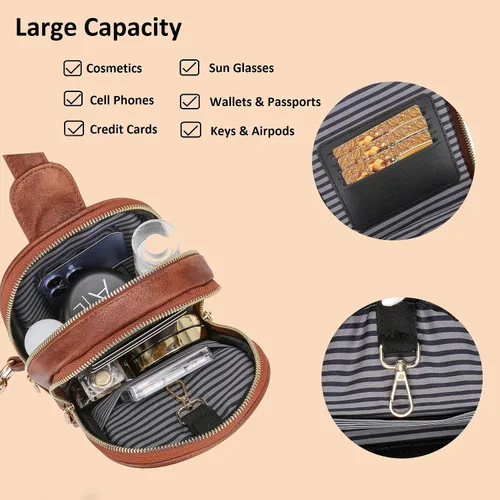 Vista 5 de Pequeña bolsa cruzada para mujer, bolso casual para el pecho, lindo riñonera de cuero