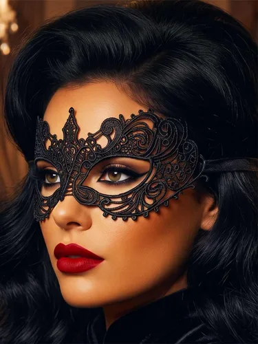 Vista 4 de HEREAD Máscara de encaje negra para disfraz de Halloween, máscara de ojos para mujer