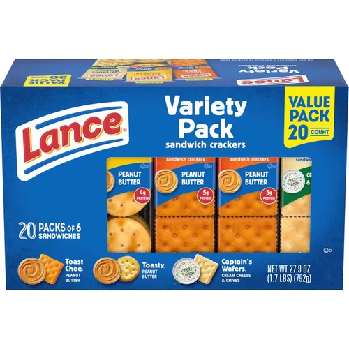 Vista 40 de Lance - Galletas saladas tipo sándwich, Captain's Wafers, paquete variado, 10 paquetes individuales, 6 sándwiches en cada uno