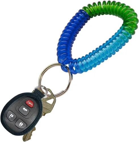 Vista 3 de Lucky Line - Resorte de muñeca en espiral de 2 pulgadas de diámetro con llavero de acero, multicolor, pulsera flexible para muñeca, se estira hasta