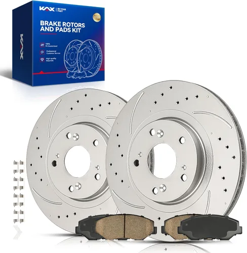 Vista 25 de Kit de freno delantero KAX, rotores de freno ranurados y con hendiduras, pastillas de freno cerámicas Compatible con Honda Accord 1990 1991 1992