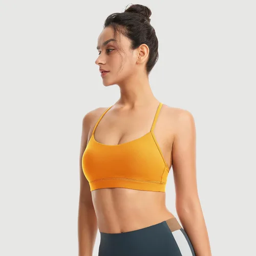 Vista 4 de Sujetadores deportivos acolchados para mujer, brasier deportivo sexy de línea larga entrecruzada, brasier deportivo de soporte medio con tirantes