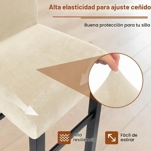 Vista 6 de Juego de 4 fundas de terciopelo para taburetes de bar, fundas elásticas suaves para taburetes de bar con respaldo, lavables, extraíbles, fundas
