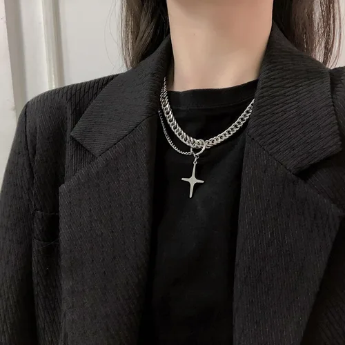 Vista 57 de Y2k - Collar irregular con dije de estrella, piedra de luna, diseño de cadena de moda, joyería de plata picante para mujer