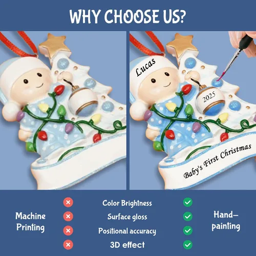 Vista 3 de Adornos Personalizados para la Primera Navidad del Bebé 2025 para Niños - Adornos de Bebé Adornos de Navidad Personalizados para Niños, Adornos Azul
