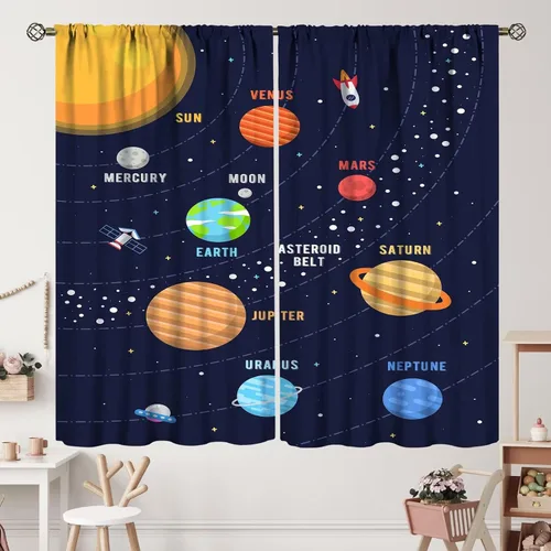 Vista 21 de Cortinas de planeta galaxia, espacio exterior, universo, nebulosa, estrellas, cielo estrellado, con bolsillo para cortinero, para sala de estar