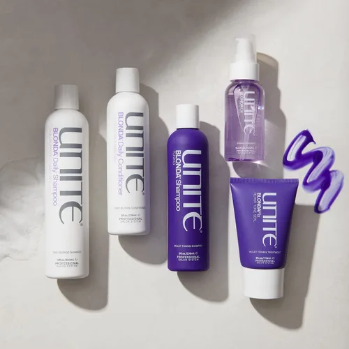 Vista 6 de UNITE Cabello - BLONDA Fix, Champú tonificante y acondicionador diario - Mascarilla tonificante - Para rubias 4 floz, 10 floz, 8 floz