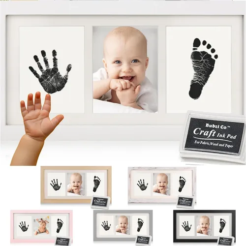 Vista 10 de Bubzi Co Kit de Huellas de Manos y Pies de Bebé y Marco de Fotos de Huellas para Niñas y Niños Recién Nacidos, Set de Regalos Únicos para Baby