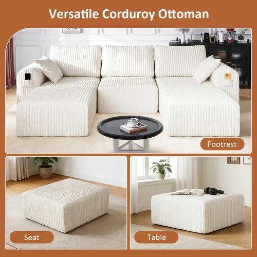 Vista 3 de Sofás modulares de pana otomana de 28.74 pulgadas para sala de estar, taburetes de sofá sin hueso, no requiere montaje, sofá profundo en una caja