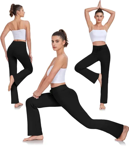 Vista 4 de ADANIKI Pantalones largos de modal y cómodos con cordón para mujer, pierna recta, para yoga, correr, deportes