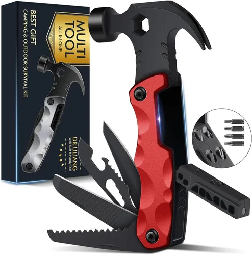 Vista 11 de Multiherramienta Accesorios de Camping Rellenos de Media para Hombres Regalos de Papá, 13 en 1 Herramientas Múltiples de Supervivencia Martillo