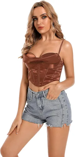Vista 6 de Wiltilky Sujetador sexy para el pecho, corsé corto, top de moda con tirantes delgados, camiseta sin mangas para mujer
