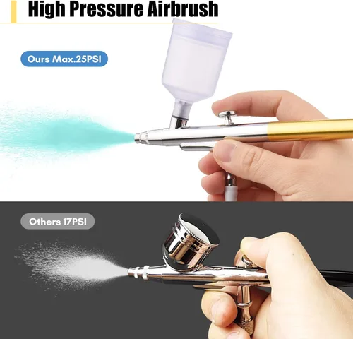 Vista 3 de Kit de aerógrafo con compresor, juego de cepillos de aire de mano, presión ajustable de 5 niveles de doble acción con 2 vasos de pintura