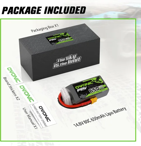Vista 6 de OVONIC 4s Lipo Batería 80C 650mAh 14.8V Lipo Batería con XT30 Conector para RC FPV Racing Drone Quadcopter