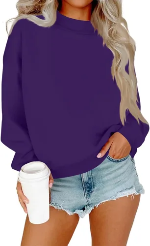 Vista 23 de Sudadera de manga larga para mujer, sudaderas de gran tamaño, ajuste holgado, color liso, tallas S-2XL
