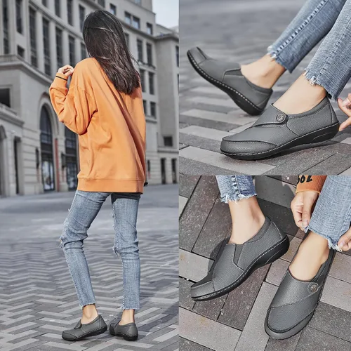 Vista 5 de Geoeleph Mocasines casuales para mujer, mocasines cómodos para caminar, mocasines de cuero para conducir